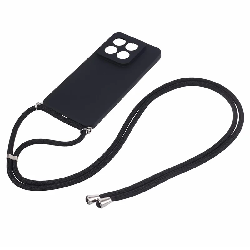 For Xiaomi 14 Pro TPU Phone Case Non-Slip Rubberized Finish Cover with Lanyard - Black