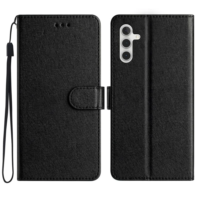 Para Samsung Galaxy A05s 4G Case PU Leather Silk Texture Wallet Phone Cover - Preto