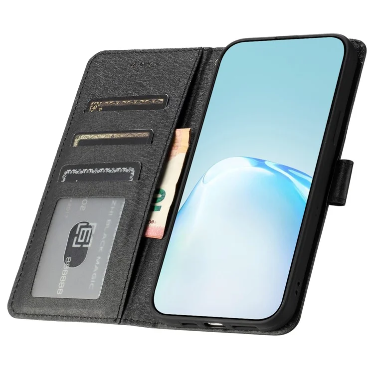 Para Samsung Galaxy A05s 4G Case PU Leather Silk Texture Wallet Phone Cover - Preto