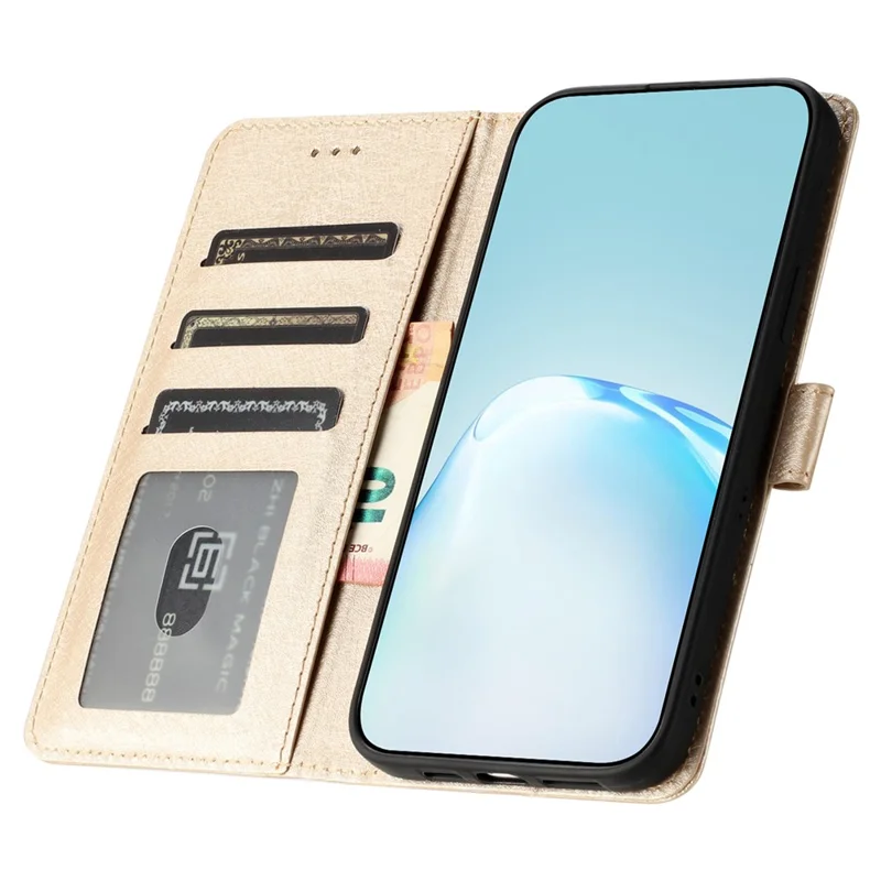 For Motorola Moto G84 5G Case Silk Texture Leather Phone Cover with Stand Wallet - Gold