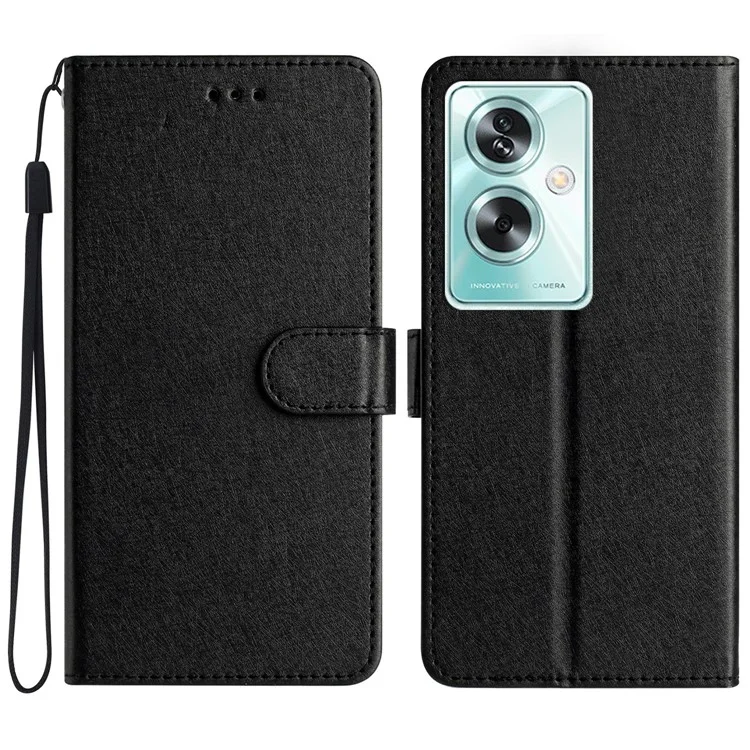 Pour Oppo A79 5G / A2 5G Coque Texture Soie Cuir PU Portefeuille Support Housse de Téléphone - Noir