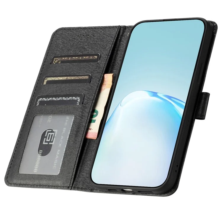 Pour Oppo A79 5G / A2 5G Coque Texture Soie Cuir PU Portefeuille Support Housse de Téléphone - Noir