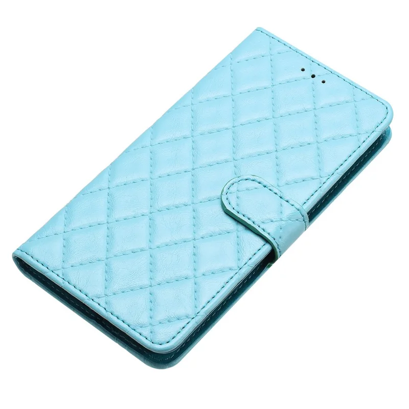 For Motorola Moto G14 4G Wallet Case PU Leather Rhombus Grid Phone Cover - Blue