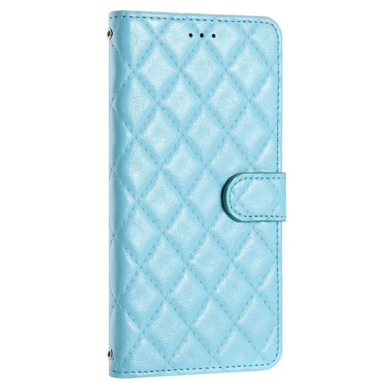 For Motorola Moto G14 4G Wallet Case PU Leather Rhombus Grid Phone Cover - Blue