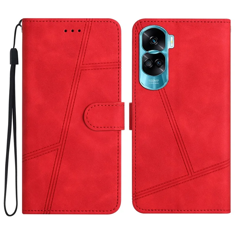 For Honor 90 Lite 5G / X50i 5G Lines Imprinted Cell Phone Case Skin-touch PU Leather Cover - Red
