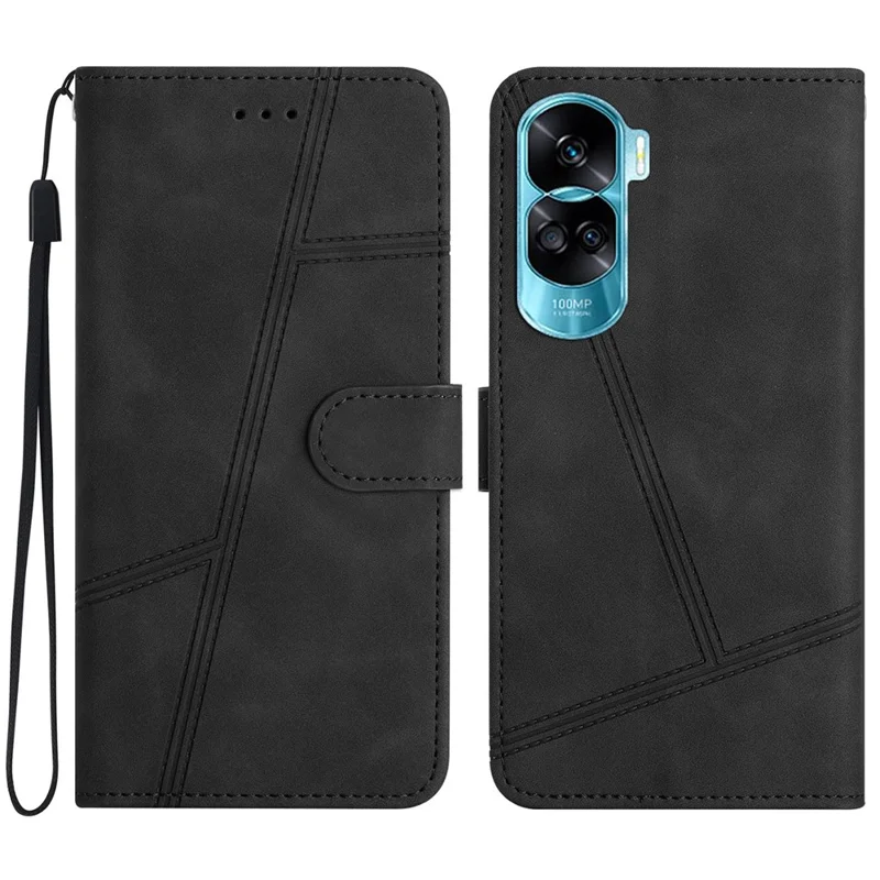 Étui en cuir PU imprimé lignes pliable avec support pour téléphone portable Oppo A79 5G / A2 5G - Noir