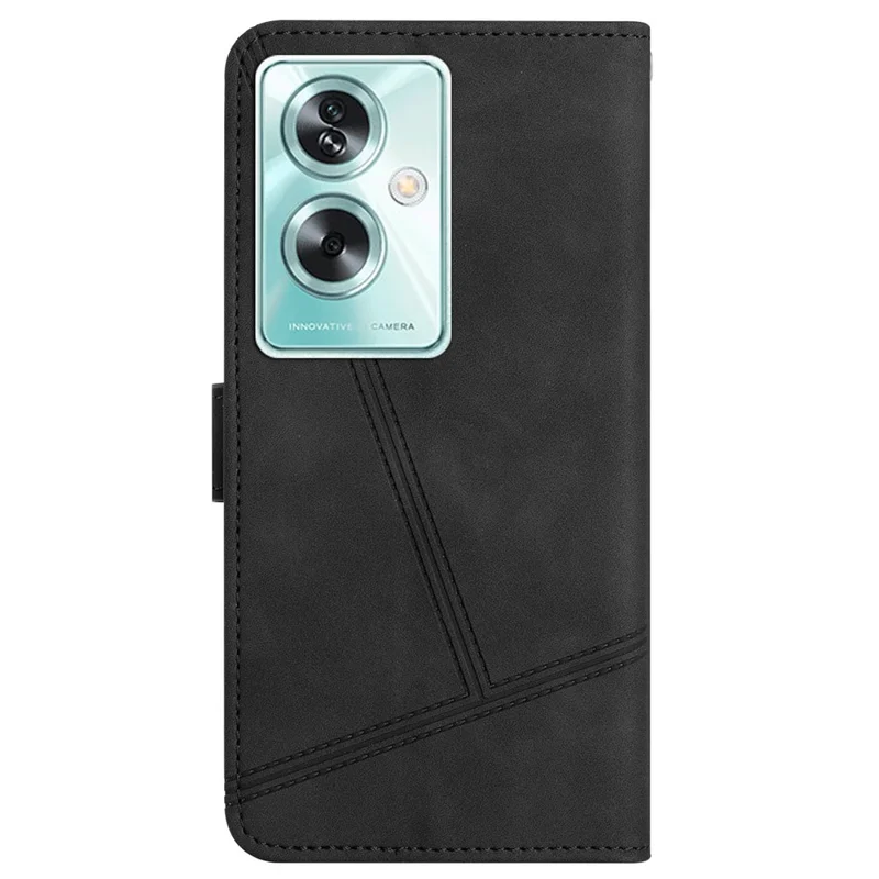 Étui en cuir PU imprimé lignes pliable avec support pour téléphone portable Oppo A79 5G / A2 5G - Noir