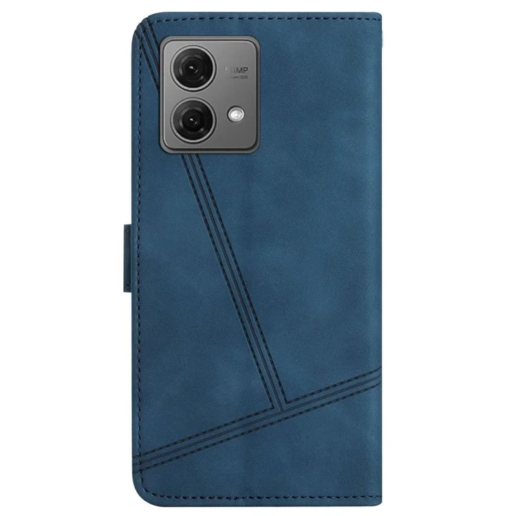 For Motorola Moto G84 5G Cell Phone Case with Strap Lines Imprinted PU Leather Cover - Blue