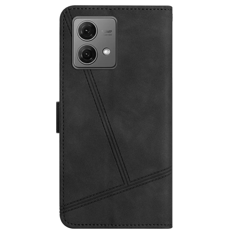 For Motorola Moto G84 5G Cell Phone Case with Strap Lines Imprinted PU Leather Cover - Black