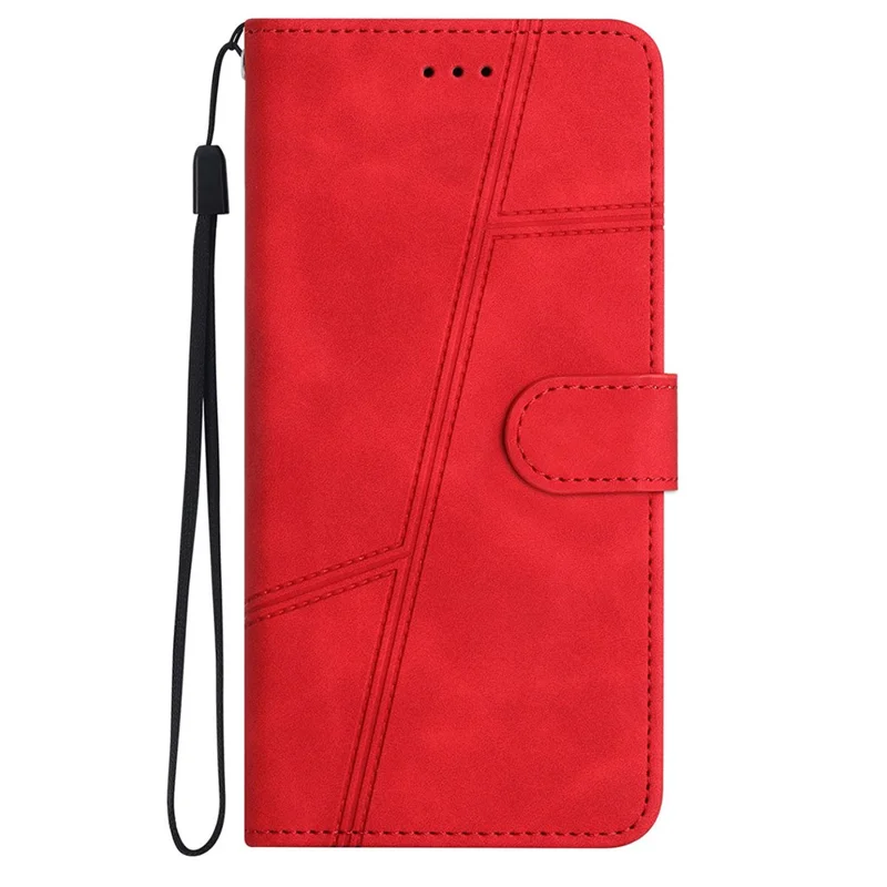 For Motorola Moto G84 5G Cell Phone Case with Strap Lines Imprinted PU Leather Cover - Red