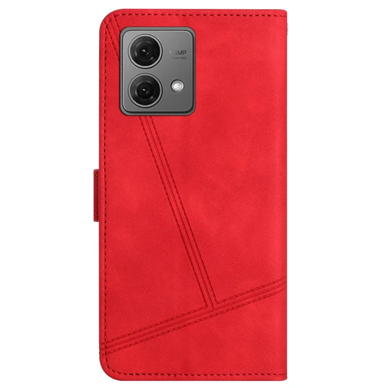 For Motorola Moto G84 5G Cell Phone Case with Strap Lines Imprinted PU Leather Cover - Red