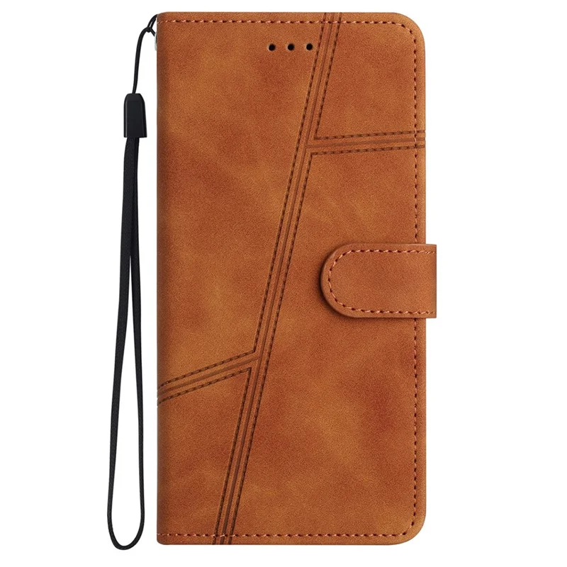For Motorola Moto G84 5G Cell Phone Case with Strap Lines Imprinted PU Leather Cover - Brown