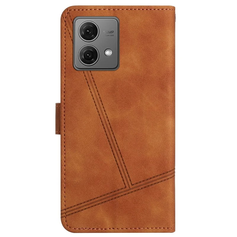 For Motorola Moto G84 5G Cell Phone Case with Strap Lines Imprinted PU Leather Cover - Brown