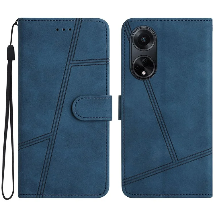 Para Oppo A98 5G Vintage Capa de Telefone Celular com Linhas Impressas em Alça de Couro PU - Azul