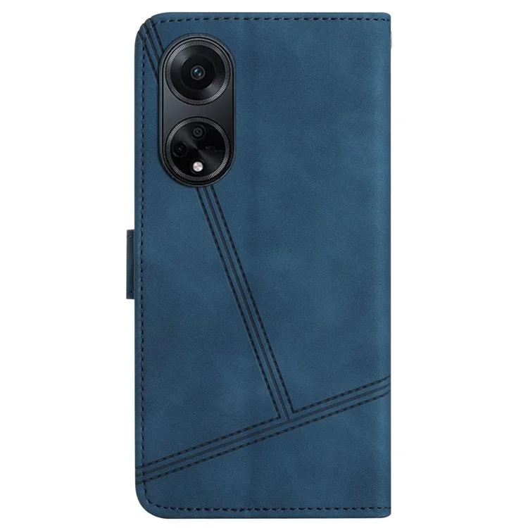 Para Oppo A98 5G Vintage Capa de Telefone Celular com Linhas Impressas em Alça de Couro PU - Azul