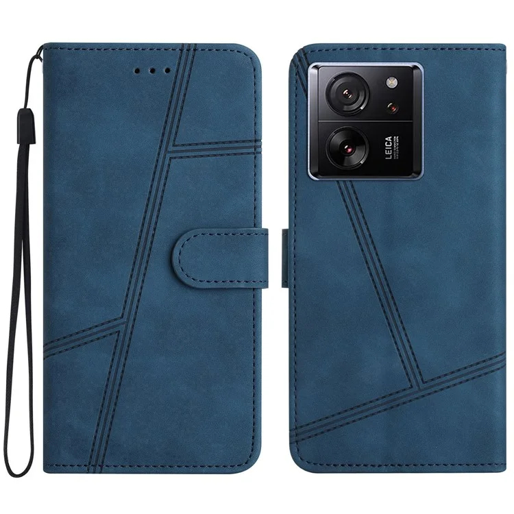 Custodia in pelle per Xiaomi 13T / 13T Pro / Redmi K60 Ultra - Linee impresse, Stile vintage, Colore blu