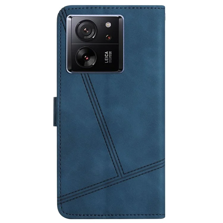 Custodia in pelle per Xiaomi 13T / 13T Pro / Redmi K60 Ultra - Linee impresse, Stile vintage, Colore blu