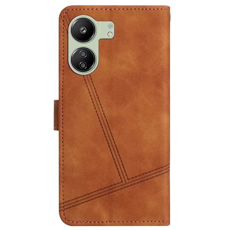 Capas de Telemóvel Anti-queda para Xiaomi Redmi 13C 4G / 13C 5G / 13R 5G / Poco C65 4G / Poco M6 5G, Capa em Pele com Linhas Impressas - Marrom