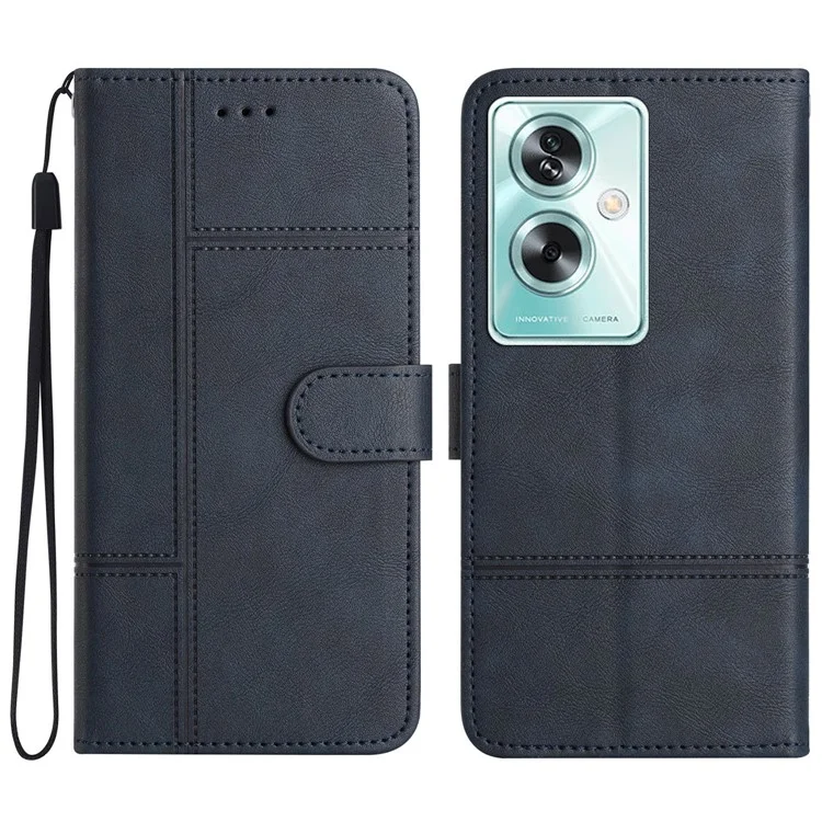 For Oppo A79 5G / A2 5G Leather Case Line Imprinted Phone Stand Cover - Blue