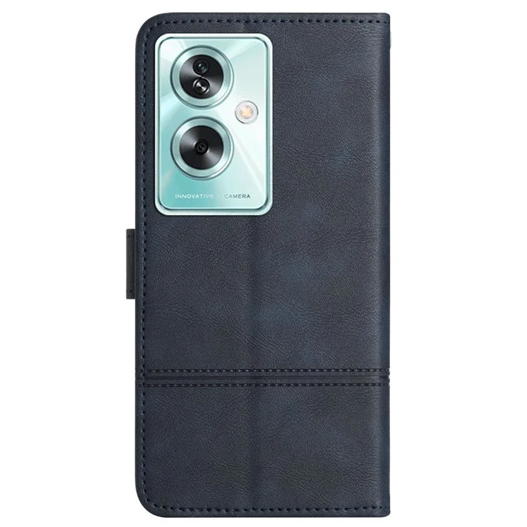 For Oppo A79 5G / A2 5G Leather Case Line Imprinted Phone Stand Cover - Blue