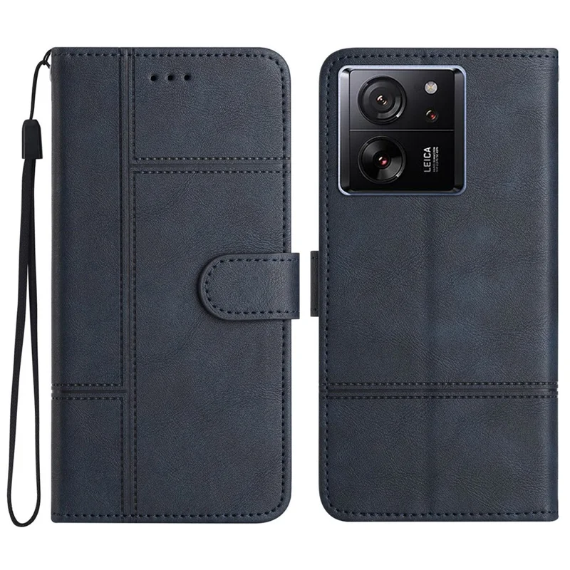 For Xiaomi 13T / 13T Pro / Redmi K60 Ultra Case Line Imprinted Wallet Phone Leather Cover - Blue