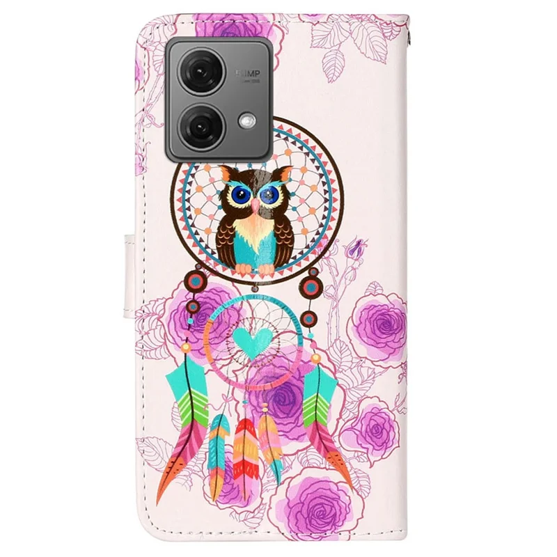 For Motorola Moto G84 5G Leather Case PU Leather+TPU Embossment Phone Protective Cover  with Hand Strap - Wind Chime Owl