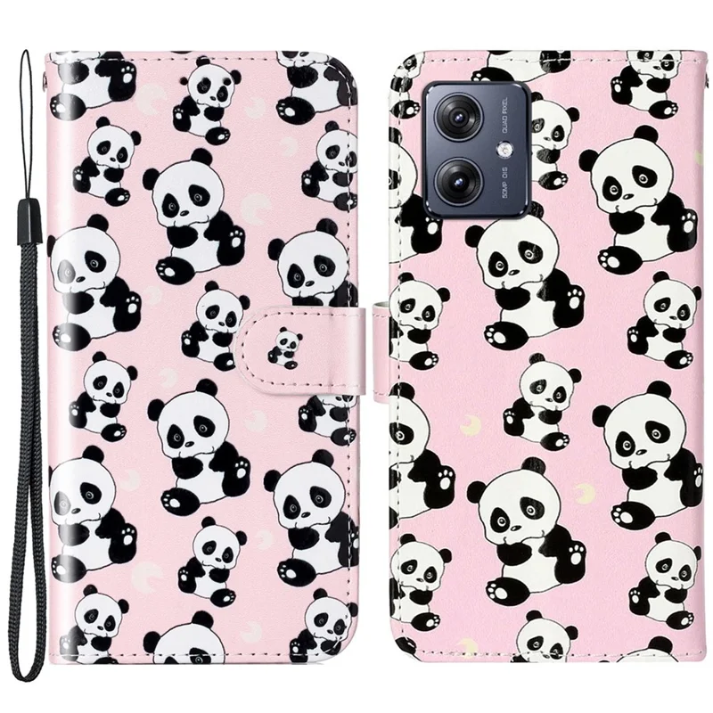 For Motorola Moto G14 4G Case PU Leather+TPU Pattern Printed Wallet Smartphone Cover - Panda