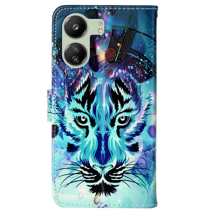 Étui de téléphone pour Xiaomi Redmi 13C 4G / 13C 5G / 13R 5G / Poco C65 4G / Poco M6 5G Coque en cuir motif imprimé avec fente pour carte - Loup