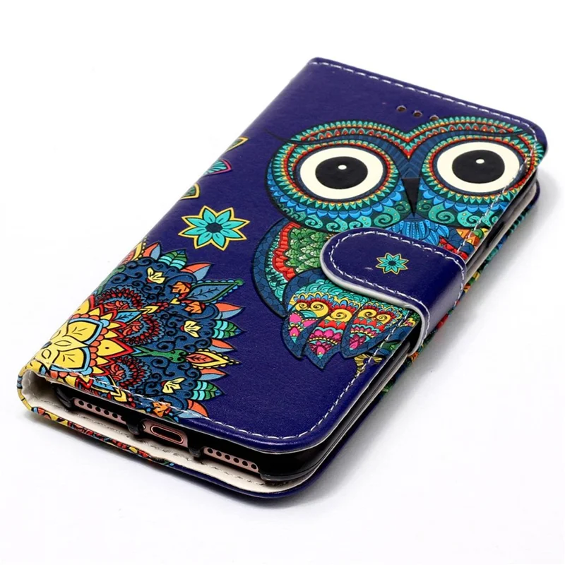 Phone Case For Xiaomi Redmi 13C 4G / 13C 5G / 13R 5G / Poco C65 4G / Poco M6 5G Shell Leather Pattern Printed Card Slot - Blue Owl