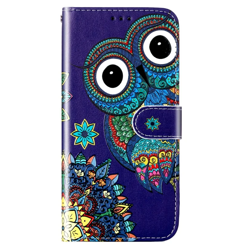 Phone Case For Xiaomi Redmi 13C 4G / 13C 5G / 13R 5G / Poco C65 4G / Poco M6 5G Shell Leather Pattern Printed Card Slot - Blue Owl