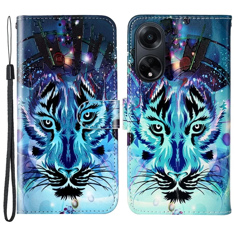 Für Oppo A98 5G-Hülle PU-Leder+TPU-Geldbörse mit bedrucktem Muster Handyhülle - Wolf