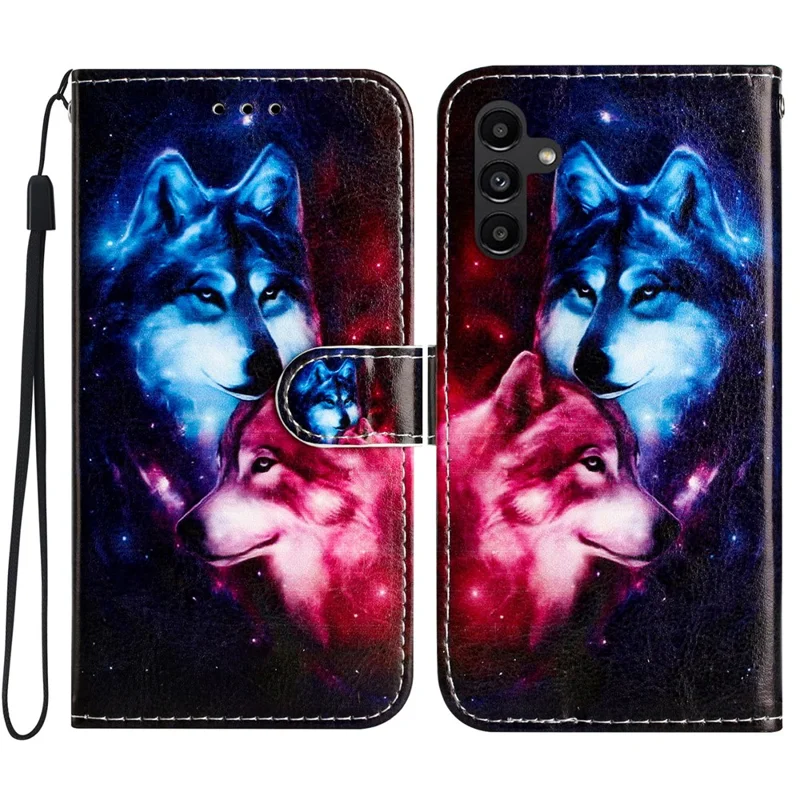For Samsung Galaxy A05s 4G Case Leather Pattern Printing Folio Phone Stand Cover - Couple Wolf