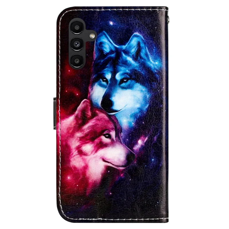 For Samsung Galaxy A05s 4G Case Leather Pattern Printing Folio Phone Stand Cover - Couple Wolf