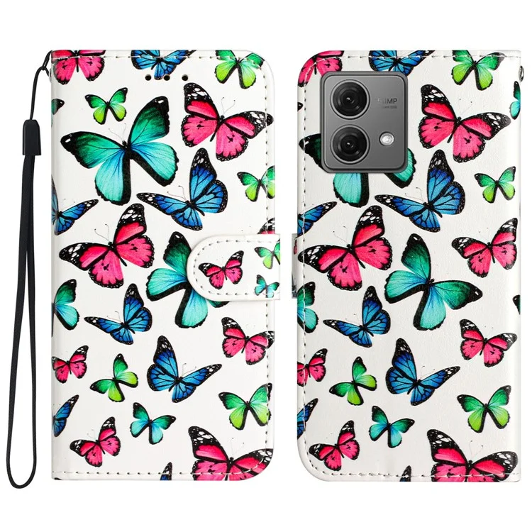 Para el caso Motorola Moto G84 5G Funda de piel sintética Billetera de pie Funda de teléfono inteligente con impresión de patrones - Mariposas