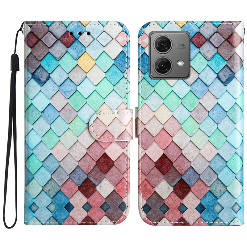 For Motorola Moto G84 5G Case PU Leather Wallet Stand Smartphone Cover with Pattern Printing - Grids
