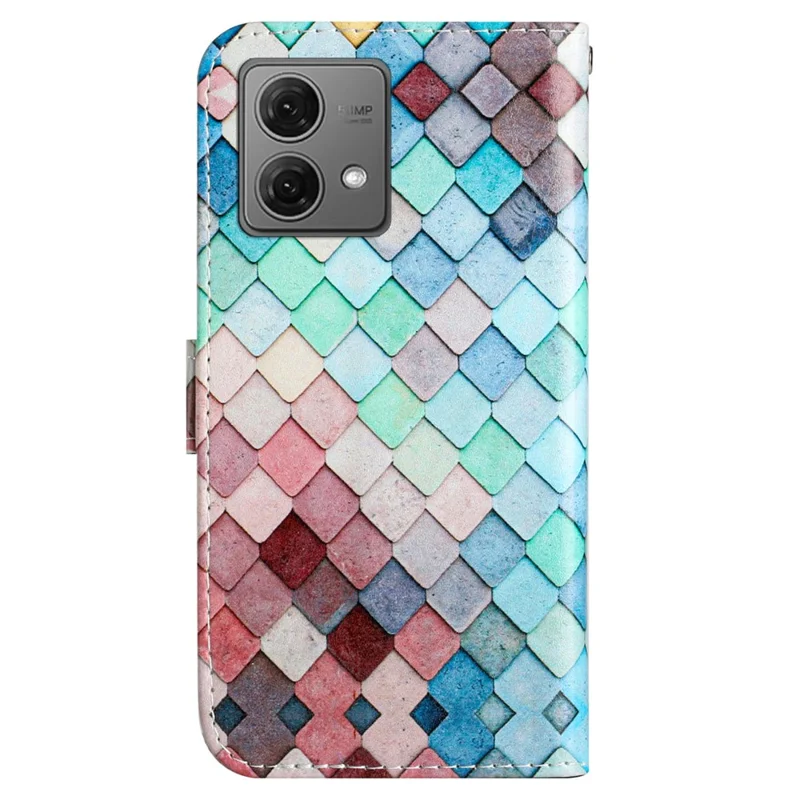 For Motorola Moto G84 5G Case PU Leather Wallet Stand Smartphone Cover with Pattern Printing - Grids