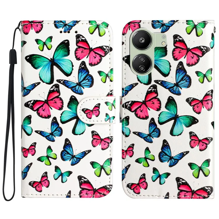 Para Xiaomi Redmi 13C 4G / 13C 5G / 13R 5G / Poco C65 4G / Poco M6 5G Funda de Piel de Cuero con Estampado de Patrones - Mariposas