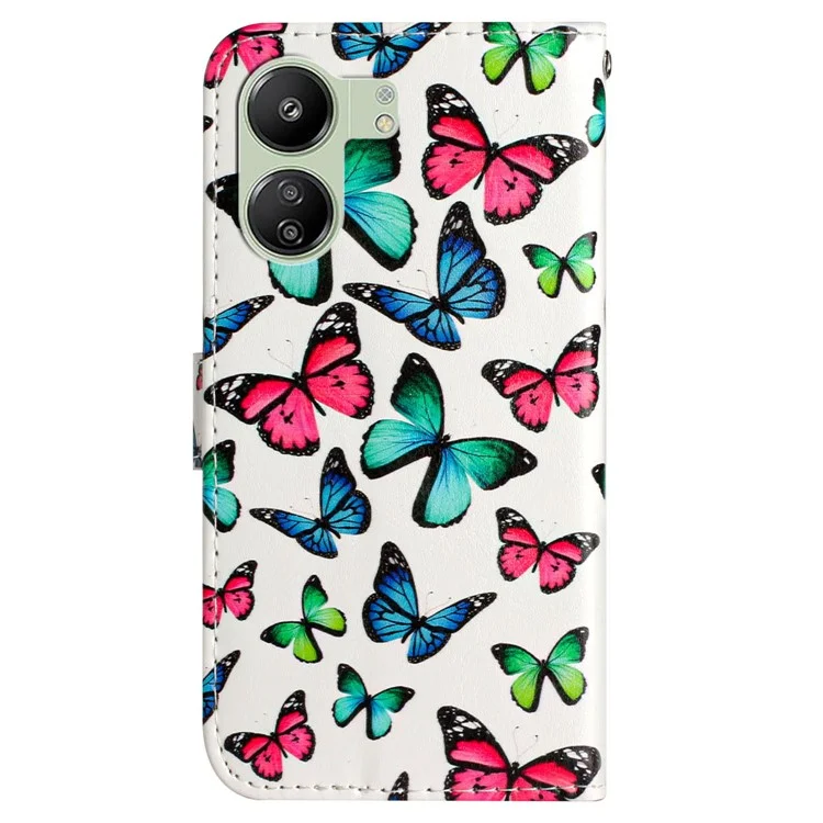 Para Xiaomi Redmi 13C 4G / 13C 5G / 13R 5G / Poco C65 4G / Poco M6 5G Funda de Piel de Cuero con Estampado de Patrones - Mariposas