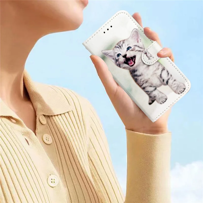 For Xiaomi Redmi 13C 4G / 13C 5G / 13R 5G / Poco C65 4G / Poco M6 5G Case PU Leather Cover with Pattern Printing - Cat