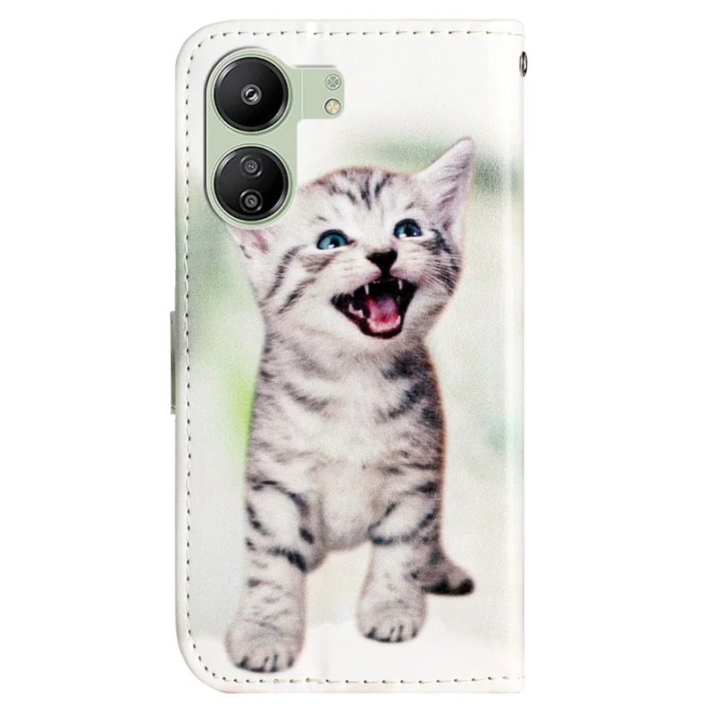 For Xiaomi Redmi 13C 4G / 13C 5G / 13R 5G / Poco C65 4G / Poco M6 5G Case PU Leather Cover with Pattern Printing - Cat