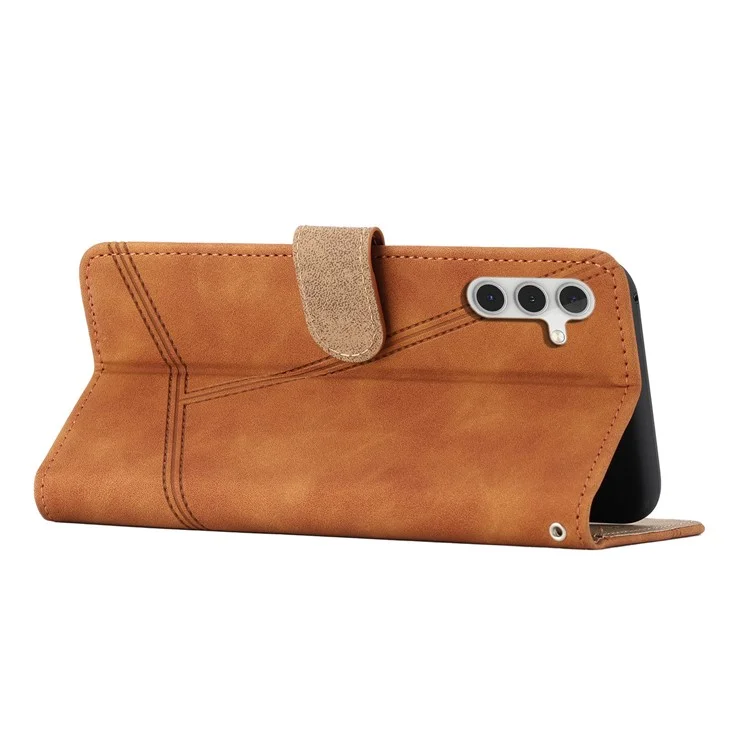 For Samsung Galaxy A05s 4G Case Wallet Stand Line Decor Leather Phone Cover - Brown