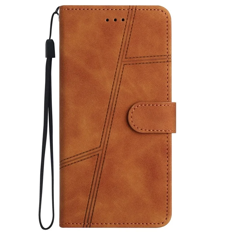 For Samsung Galaxy A05s 4G Case Wallet Stand Line Decor Leather Phone Cover - Brown