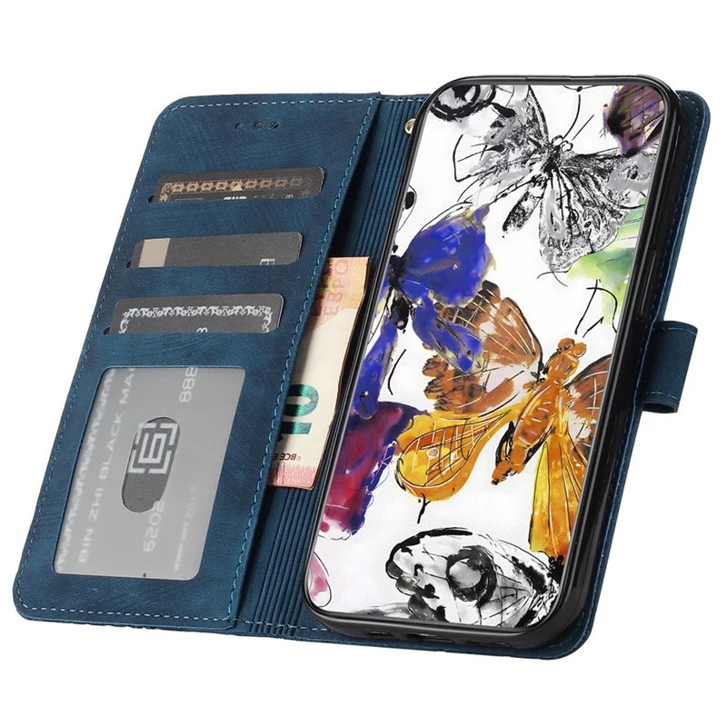 For Motorola Moto G54 5G Wallet Case Butterfly Imprinted Leather Flip Phone Cover - Blue