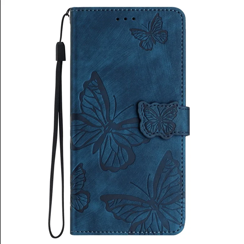 For Motorola Moto G54 5G Wallet Case Butterfly Imprinted Leather Flip Phone Cover - Blue