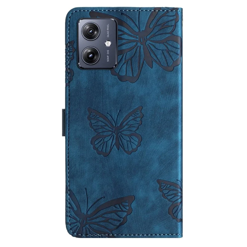 For Motorola Moto G54 5G Wallet Case Butterfly Imprinted Leather Flip Phone Cover - Blue