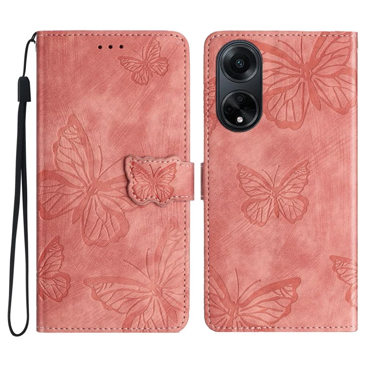 Für Oppo A98 5G Leder-Brieftaschenhülle Schmetterling geprägter Ständer Telefonabdeckung - Pink