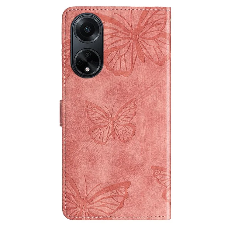Für Oppo A98 5G Leder-Brieftaschenhülle Schmetterling geprägter Ständer Telefonabdeckung - Pink