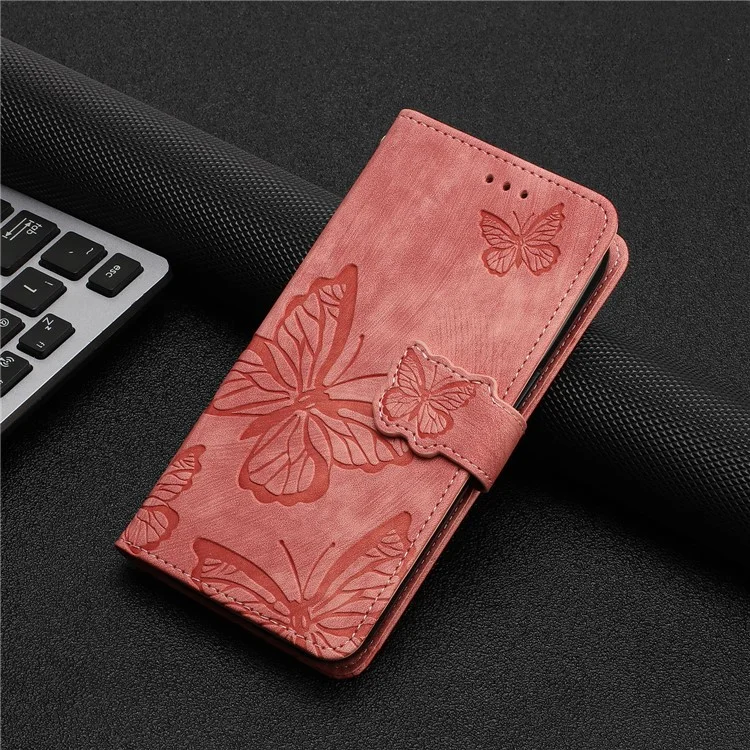 Für Oppo A98 5G Leder-Brieftaschenhülle Schmetterling geprägter Ständer Telefonabdeckung - Pink