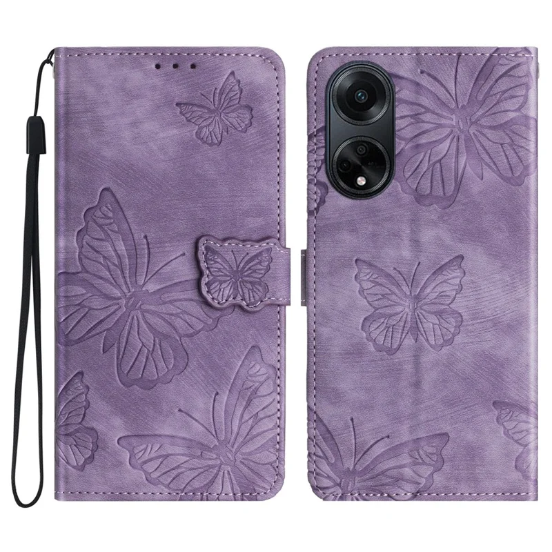 For Oppo A98 5G Leather Wallet Case Butterfly Imprinted Stand Phone Cover - Purple