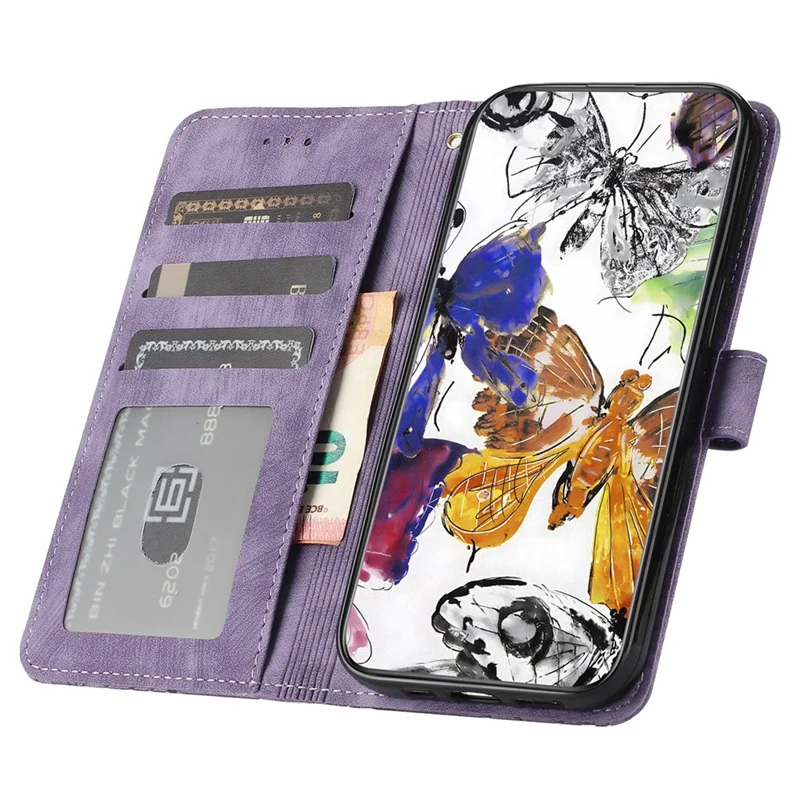 For Oppo A98 5G Leather Wallet Case Butterfly Imprinted Stand Phone Cover - Purple